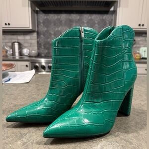 Green Crocodile-Embossed Ankle Boots